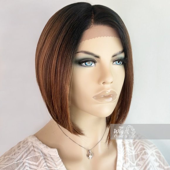 Dark Roots Honey Copper Blonde Ombre Bob Wig | Her Wig Closet | Allie - Picture 2 of 8